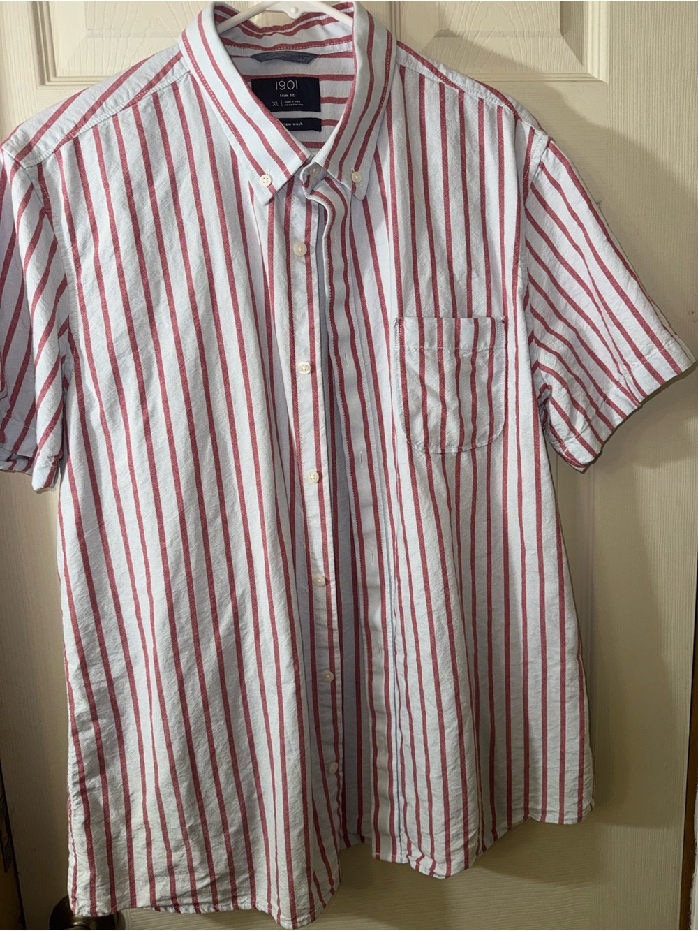 1901 Trim Fit Men's Red and White Striped Button-Down Shirt